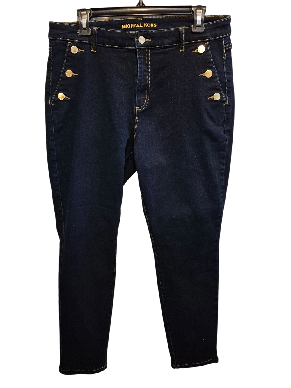 Michael Kors Dark Wash Skinny Jeans Gold Button Detail Women's Size 12